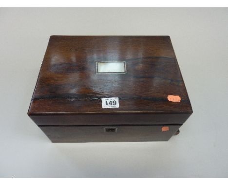 A WRITING BOX, with silver with silver topped jars and mother of pearl detail