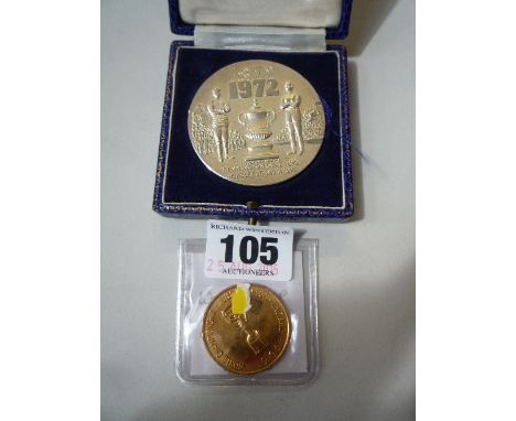 A CENTENARY FA CUP FINAL MEDAL, restrike 1872-1972 between, Arsenal and Leed UTD and a World Cup Willie coin 