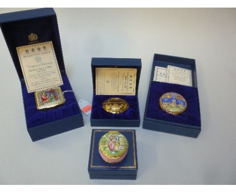 THREE BOXED LIMITED EDITION HALCYON DAYS ENAMEL BOXES, 'The First Prince of Wales 1301-2001' 106/200, 'Durham Cathedral' 137/