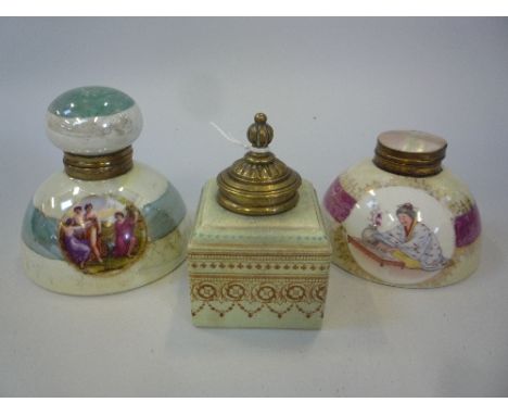 A TAYLOR TUNNICLIFF & CO INKWELL, and two lustre porcelain inkwells (3)
