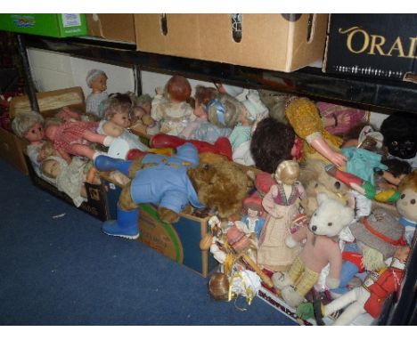 A LARGE QUANTITY OF TEDDY BEARS, DOLLS AND OTHER SOFT TOYS, to include Rosebud, Palitoy, Ideal, Pedigree, Roddy, Chiltern & C