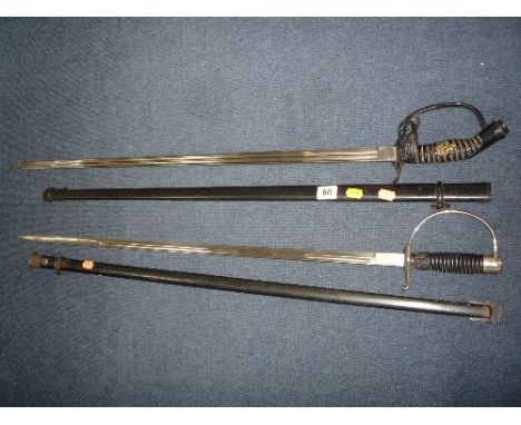 TWO OFFICERS DRESS SWORDS, German WWII 3rd Reich 34 inch blade, maker Siegfried Solingen Waffen, W K & C dress sword (Solinge