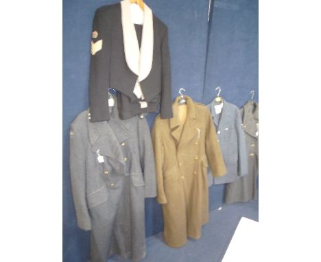 FIVE BRITISH MILITARY UNIFORM JACKETS, to include Army Great Coat, RAF Dress Jacket, RAF Coat etc