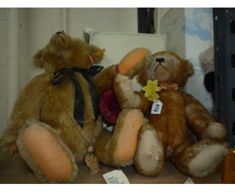 A BOXED STEIFF REPLICA CLASSIC 1928 MOHAIR TEDDY BEAR, with an unboxed Steiff replica Classic 1908 Mohair Teddy Bear, both wi