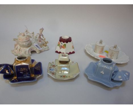 SIX VARIOUS CERAMIC INKWELLS, (6)