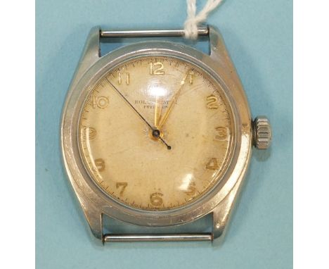 Rolex, Oyster Precision, a gentleman's steel-cased wrist watch, ref: 6022, no. 801655, with inscription dated 1953, the screw