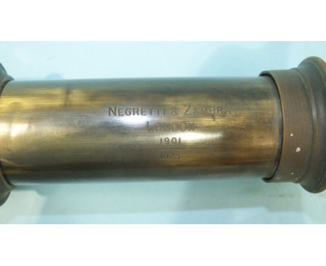 A Negretti and Zambra two-draw military telescope with leather-covered grip and sun shade, dated 1901, no. 1025, with militar