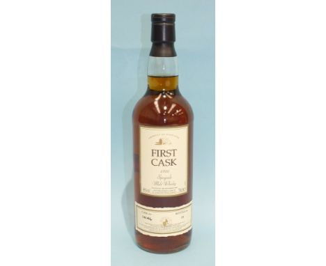 One bottle of First Cask 1980 Speyside Malt Whisky distilled at Inchgower Distillery, cask no.14146, bottle no.11.