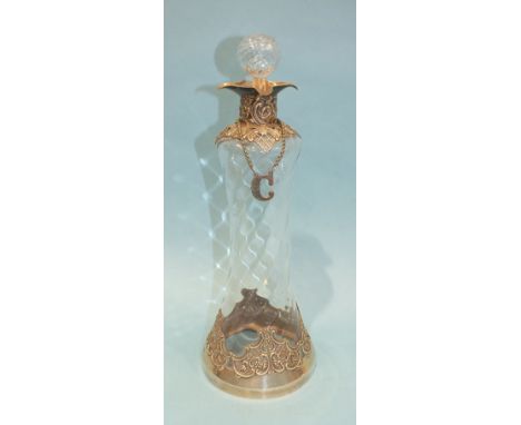 A Late-Victorian glass decanter and stopper, the decanter of tapering waisted form, with embossed silver mounts, 34cm high, L