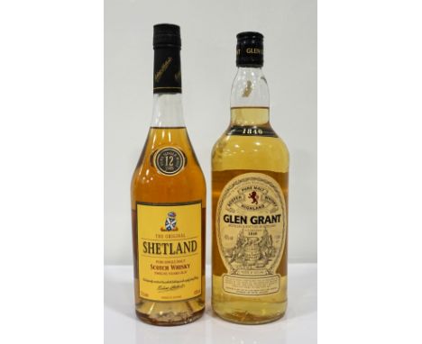 TWO SINGLE MALTS
Comprising: GLEN GRANT PURE MALT SCOTCH WHISKY.  1Litre.  40% abv.  Level mid-low neck.  Some discolouration
