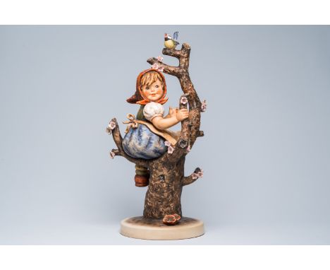 Full title: A large polychrome decorated biscuit Hummel figure, 'Apple Tree Girl', Arthur Moeller for Goebel, Germany, dated 