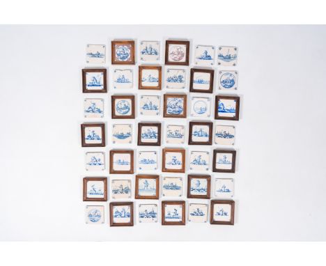 Full title: 42 blue and white Dutch Delft tiles with mainly shepherds and landscapes, 18th/19th C.Description: Each tile: ca.