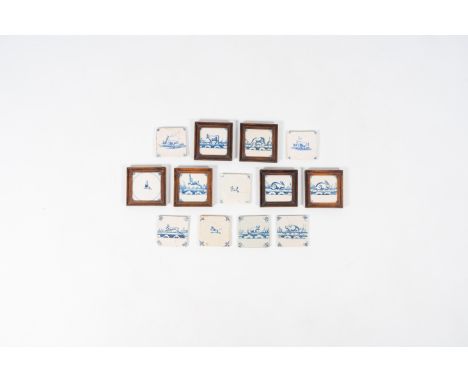 Full title: 13 blue and white Dutch Delft tiles with animals, 18th C.Description: Each tile: ca. 13 x 13 cm  The largest fram