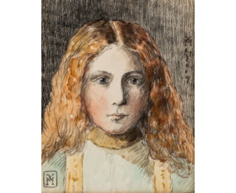Full title: Xavier Mellery (1845-1921, in the manner of): Portrait of a girl, mixed media on paperDescription: Work: ca. 29,5