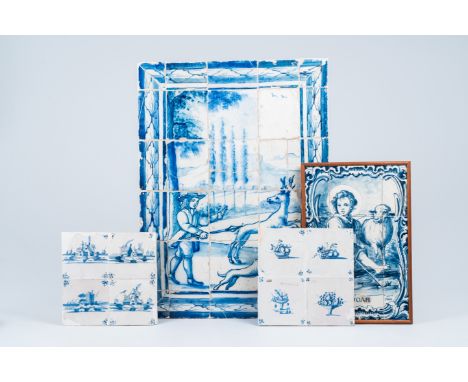 Full title: Two blue and white Portuguese tile murals and two sets of four Dutch Delft tiles, 17th C. and laterDescription: T