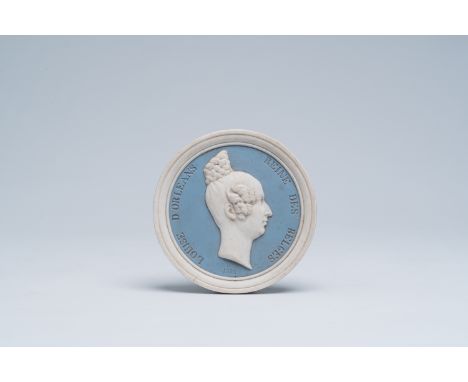 Full title: A biscuit medallion with the profile portrait of Louise Marie d'orleans (1812-1850), first Queen consort of the B