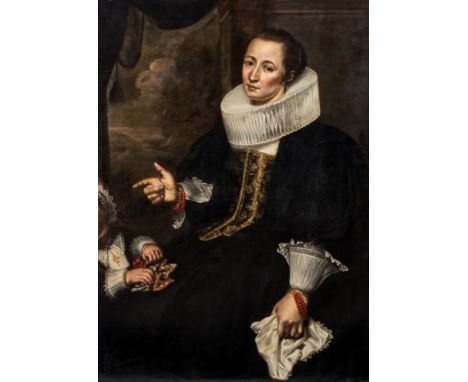 Full title: Flemish school, in the manner of Cornelis de Vos (1584-1651): Portrait of a lady, oil on canvas, 17th C.Descripti