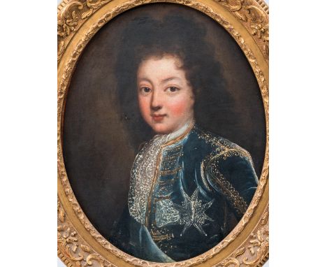Full title: French school: Portrait of Louis XV as a child, oil on canvas, 18th C.Description: Work: 41 x 32,5 cm  Frame: 54 