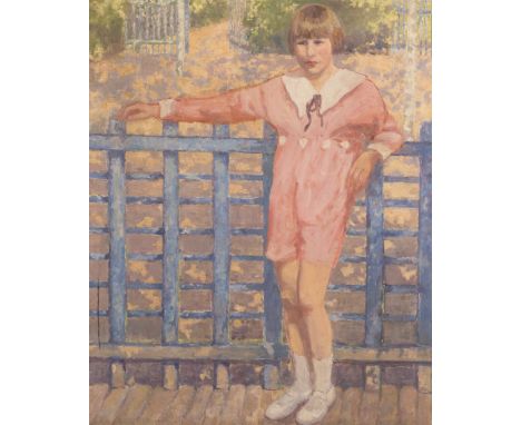 Full title: Madeleine Petit (?), Latem school: Portrait of Jacques Steels in a sun-drenched garden, oil on canvasDescription: