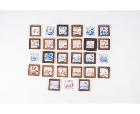 Full title: 27 blue and white and manganese Dutch Delft tiles with biblical designs, 18th/19th C.Description: Each tile: ca. 