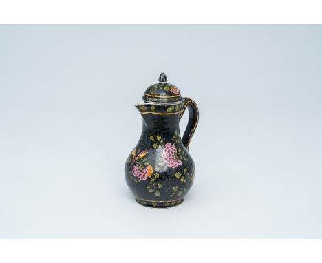 Full title: A 'black Delftware' ewer and cover, 19th C.Description: H 16,2 cm