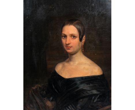 Full title: Victor-Jules Genisson (1850-1860): Portrait of a lady, oil on canvas, dated 1841Description: Work: 75,1 x 60,5 cm