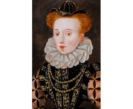 Full title: French school: Portrait of a marchioness, oil on panel, last quarter 16th C.Description: Work: 28,5 x 19 cm  Fram