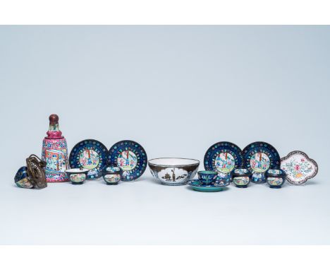 Full title: A varied collection of Chinese Canton enamel, 18th/19th C.Description: H 5,6 cm - Dia.: 13,2 cm (the bowl)  H 5,2