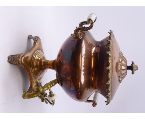 Victorian copper two handled tea urn with brass tap, H43cm  Condition Report Click here for further images, condition, auctio