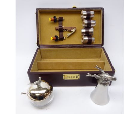 Shop stock: leather travel bar, Stag plated stirrup cup and Pheasant plated glass preserve jar by Laurence R. Watson & Co. tw