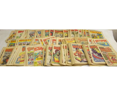 Quantity of 1950's and later comics comprising Lion, Scorcher Score, Buddy, Valiant, Bullet, War Lord, Spike, Sally, Radio Fu