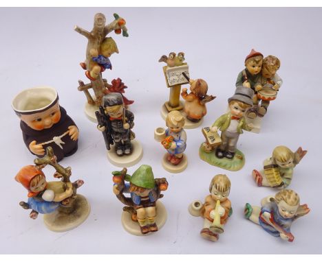 Twelve Goebel figures incl 'Apple Tree Girl' no. 141, 'Bird Duet' no.169, 'Volunteers' no. 50, 'Chimney Sweep' no.12, three a