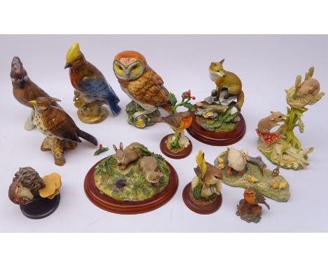 Collection of bird and animal models including Beswick Songthrush, Border Fine Arts 'Dily's & her Ducklings', 'Country Charac