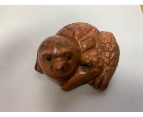 A Japanese fruitwood netsuke - Giant Turtle. 