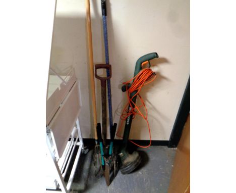 A Black and Decker strimmer together with a bundle of 5 garden tools 