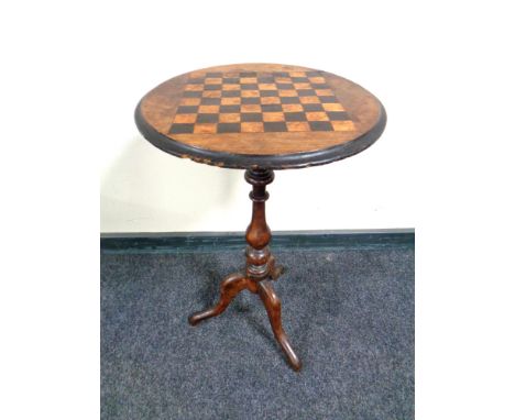 A Victorian mahogany chess board topped pedestal wine table 