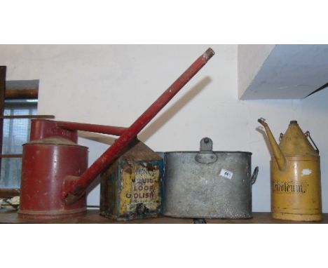 A Quantity of Vintage Cans to Include Two Watering Cans, a Petroleum Can and a 'Liquid Floor Polish' Can. 