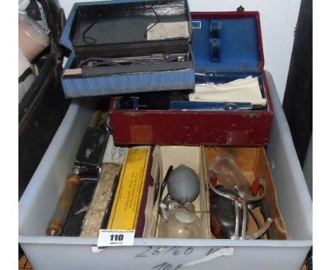 A Box of Early 20th Century Medical & First Aid Equipment including Rocket syringe & needles in canvas case, other syringes &