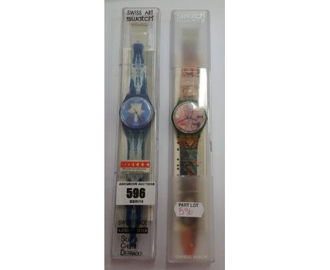 Three Swatch Watchs; A Numbered Edition Silve & Cherif Defraoui Swatch Watch, A Saturniac Swatch Watch, A Mark Swatch Watch a