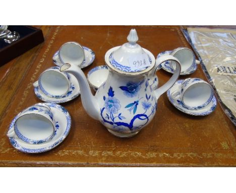 A Royal Grafton Coffee Set for Six in the 'Dynasty' Pattern, comprising a coffee pot, cream jug and sugar bowl, with six cups