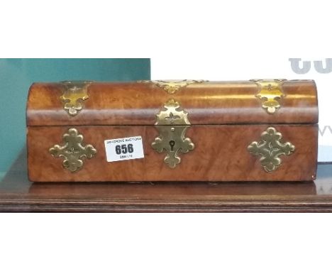 A 19th Century Walnut & Brass Bound Miniature Trunk Jewellery Casket.