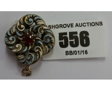 18ct Enamel Ruby Set Brooch.