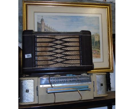 A Large Colour Print Depicting 'The Lower Ward, Windsor Castle on a Sunday Morning 1846' along with a Philips Bakelite Radio.