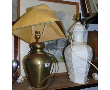 A Contemporary Oriental Style White Glazed Lamp along with a Gold Painted Example.