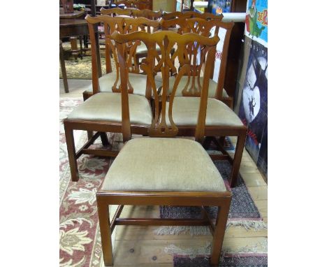 A Set of Eight (6+2) Unusual 19th Century Chippendale Style Mahogany Dining Chairs with strapwork style back splat, drop-in s