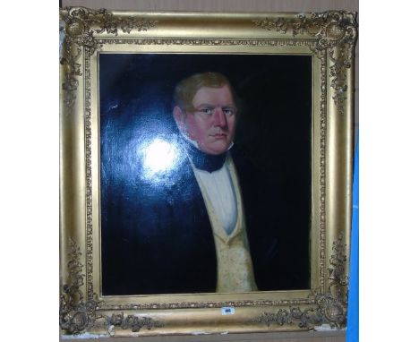 An Oil on Canvas English School Mid 19th Century Portrait of a Gentleman, head and shoulders, with short red hair and a rosy 