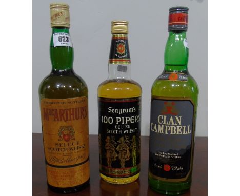 Three Bottles of Scotch Whisky: Vintage MacArthur's Select Scotch Whisky (old label), Distilled,Blended & Bottled by J. MacAr