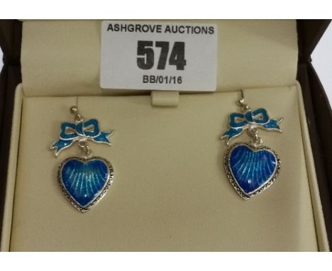 A Pair Of Silver Enamel Drop Earrings.