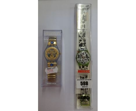 Four Swatch Watchs; A Numbered Edition Felice Varini Swatch Watch, A Numbered Edition Niklaus Troxler Swatch Watch, A Gold Sm
