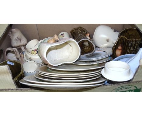 A Honiton Pottery Coffee Service with coffee pot and cups and saucers, Sylvac and others.